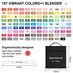 Smart Color Art 108 Pack Art Markers, 107 Alcohol Based Marker Pens and 1 Ble…