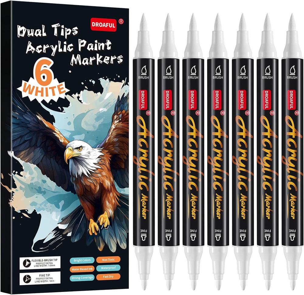 White Acrylic Paint Pens Markers, 6 Pc Dual Tips Waterproof Paint Markers For…