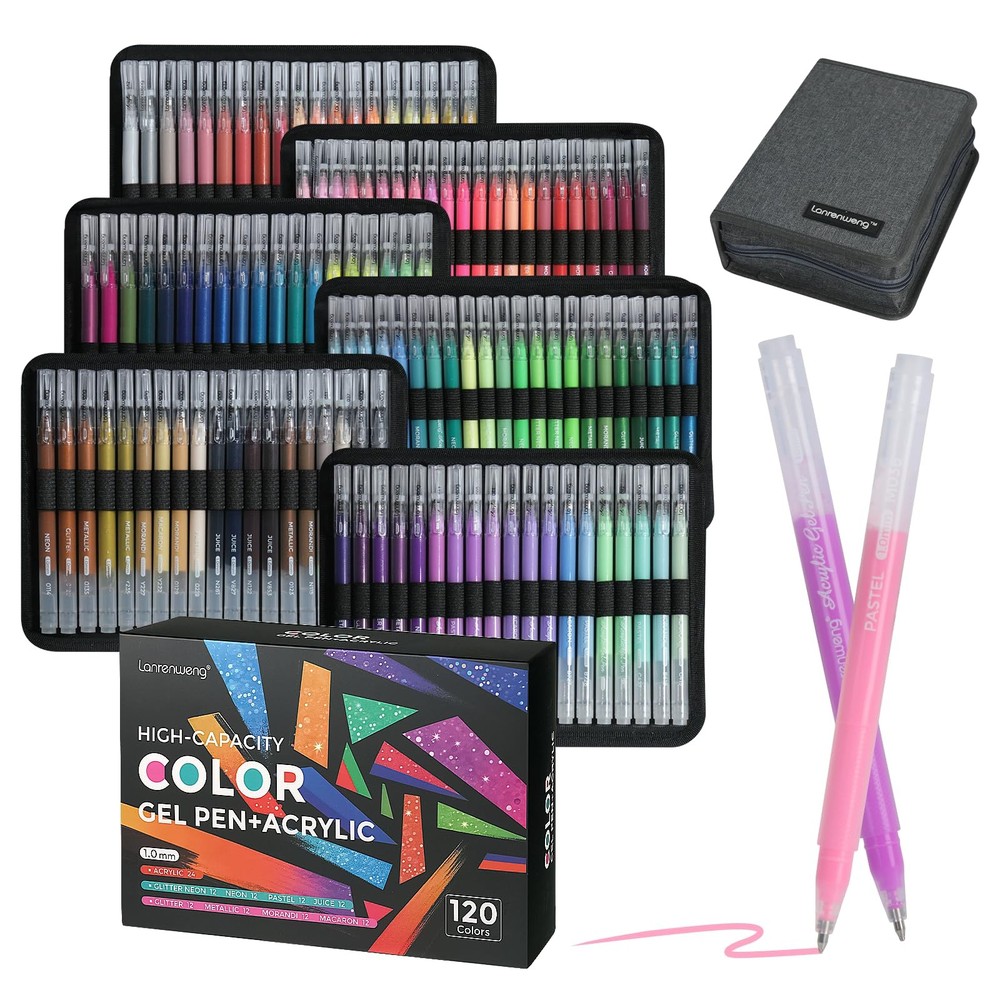 120 Color Pens for Adult Coloring Books,1.0mm Bullet Tip Acrylic Pens,Glitter…