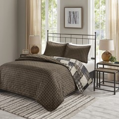 3 Piece Reversible Printed Quilt Set Black/Brown King/Cal King