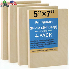 4 Pack Unfinished Birch Wood Canvas Panels 5×7 Inch 3/4 Inch Deep Cradle