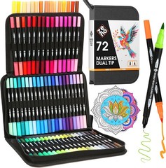 ZENO 72 Dual Tip Markers Set-C with Case – No-Bleed Art Markers for Adults –