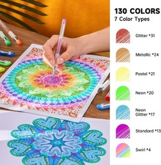 Non-Toxic Gel Pens Set – 130 Unique Colors & Bonus Book for Endless Creativity
