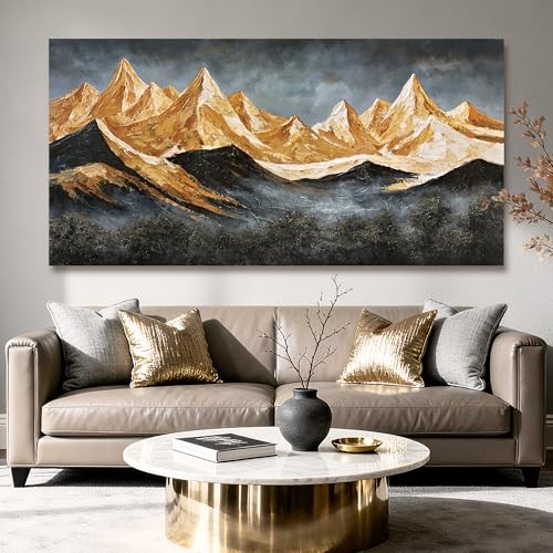 YETHEN WAL Gold Mountain Landscape Wall Art, 40″L x 20″W Black and Gold