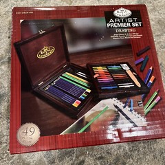 49pc ARTIST PREMIER COLOUR DRAWING PENCILS & STICKS WOODEN CASE BOX SET NEW