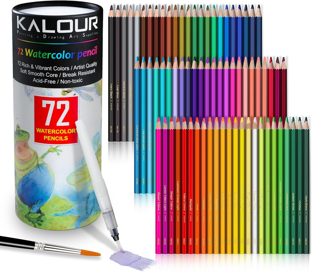 72-Color Professional Watercolor Pencils Set With Brush And Water Brush Pen