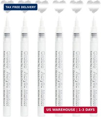 Grabie 6 White Acrylic Paint Markers, 0.7mm Extra Fine Tip Acrylic Paint Pens fo