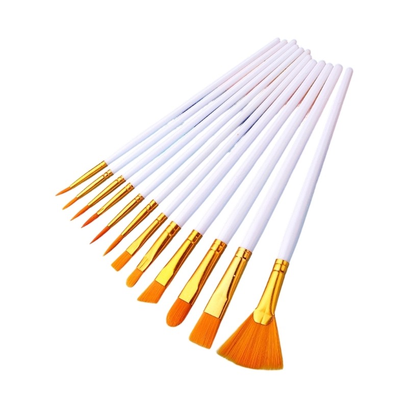 Pack of Professional Art Brushes Soft Nylon Hairs Fine Tip Round Flat Brush Head