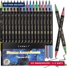 TANMIT 32 Colors Metallic Marker Pens, Dual Tip Acrylic Paint Pens Markers for B