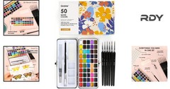 Beginner-Friendly 50Color Watercolor Set with Mixing Tray & 6 Brushes Included