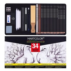 Pro Drawing Sketching Pencils Art Kit 34 Pcs Graphite Charcoal Sticks Blending S