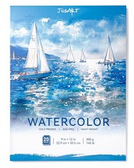 Jusart Watercolor Paper Pad 9″x12″, 300gsm/140lb, Cold Press Azure Cover