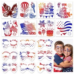 15pcs 4th of July Face Paint Stencils for USA Patriotic Makeup Supplies, Indepen