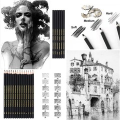 31 Drawing Sketching Pencils Kit, Portable Artist Supples Travel Case Set has…
