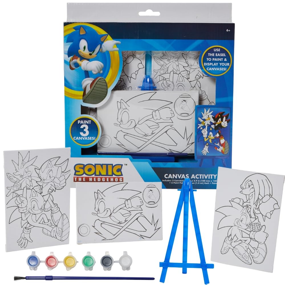Sonic The Hedgehog Canvas Paint Set for Kids with 3 Canvases, Acrylic Paint, …
