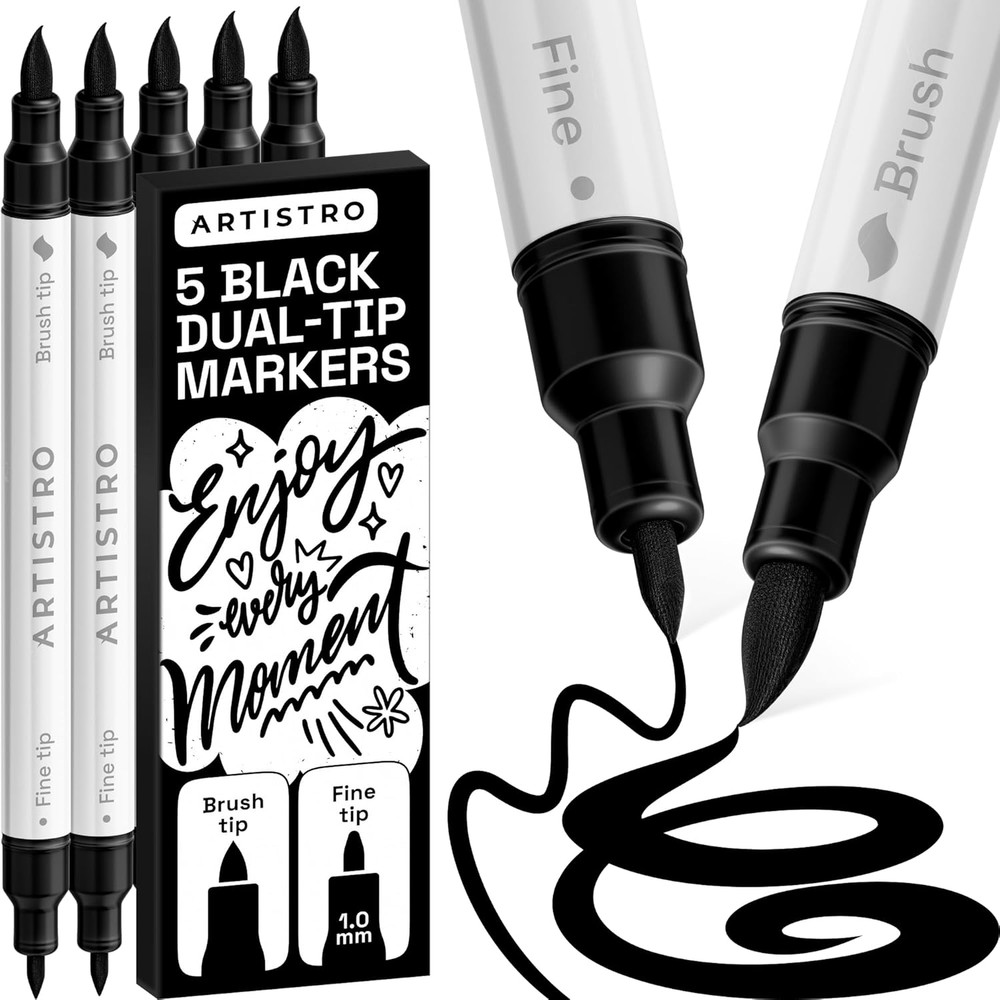 ARTISTRO 5 Black Acrylic Paint Markers – Paint Pens for Drawing – for Fabric, Ro