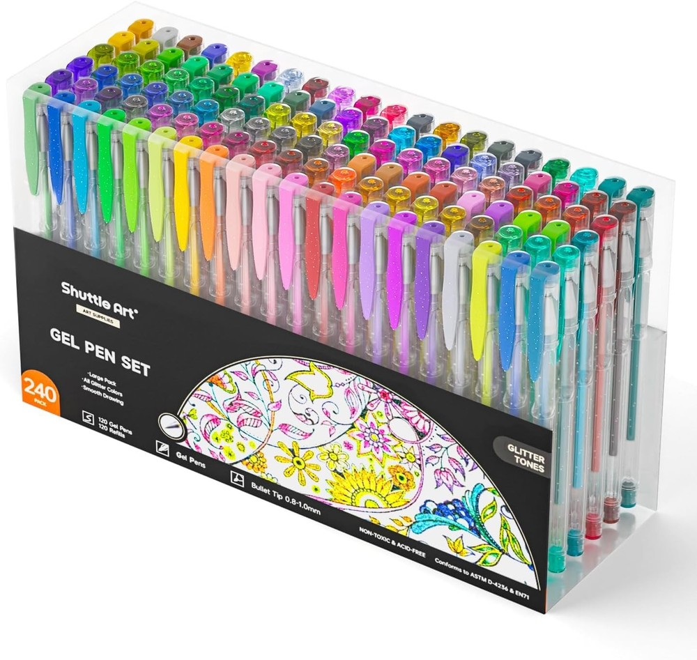 Shuttle Art 240 Pack Glitter Gel Pens, 240 Piece Set, 240 Colors