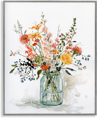 ‘Warm Summer Floral Bouquet’, Framed Giclee Art, Gray, 24 X 30 Inches, Easy to H