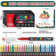 120 Colors Acrylic Paint Markers, Soft Brush Tip Pens and Markers, Acrylic Pa…