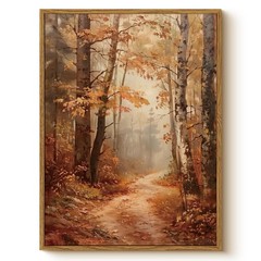 Autumn Forest Framed Canvas Wall Art 12×16 Trees Leaves Trail Artwork, Woodla…