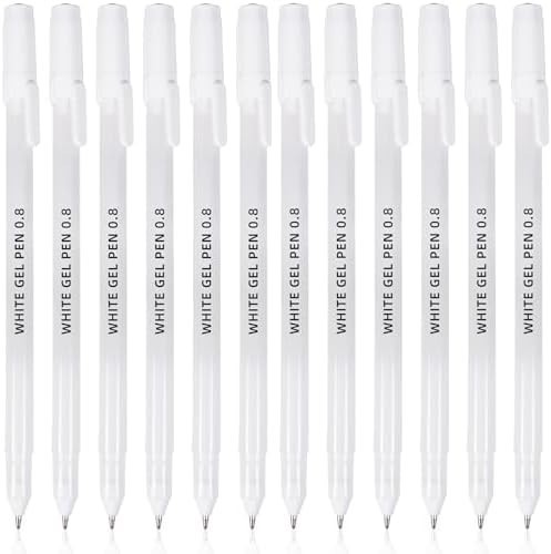Dacono White Gel Pens 12 Pack 0.8mm Extra Fine Waterproof Ink for Art Drawing