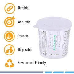 44-oz Paint Mixing Cups, Pack of 12 Cups with 3 Lids, Reusable and Solvent-Re…