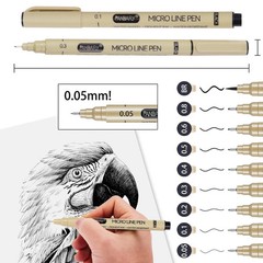 Precision Micro-Line Pens Set of 9 Black Micron Fineliner Ink Pens Waterproof