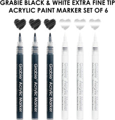 Black & White Extra Fine Tip Acrylic Paint Marker Set, 6 Pack, 0.7Mm Acrylic Pai