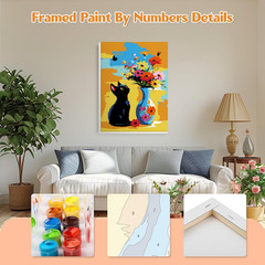 Cat Paint by Numbers with Frame for Adults Beginners, DIY Vase Flower Paint by N