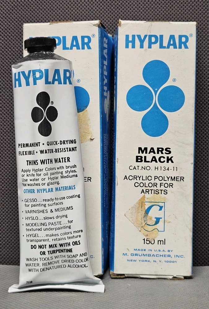 2x Vtg Grumbacher Hyplar Mars Black Acrylic Paint 150ml (5.07 Fl Oz) N.O.S