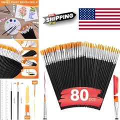 Acrylic Paint Brush Set 80 Pcs Black Nylon for Watercolor and Face Painting