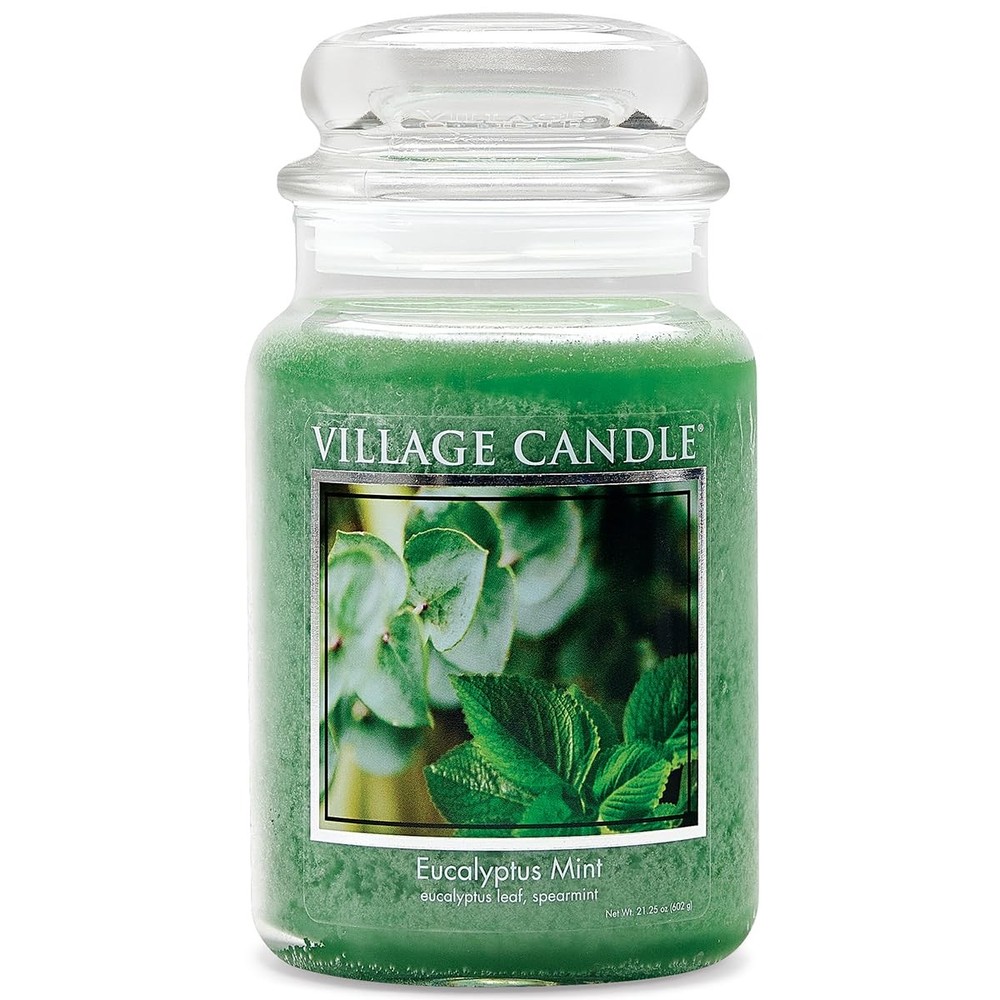 Village Candle Eucalyptus Mint Large Glass Apothecary Jar 21.25 oz., Green