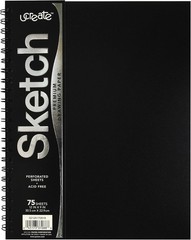 UCreate Poly Cover Sketch Book, Heavyweight, 9″ x 12″, Black, 75 Heavyweight