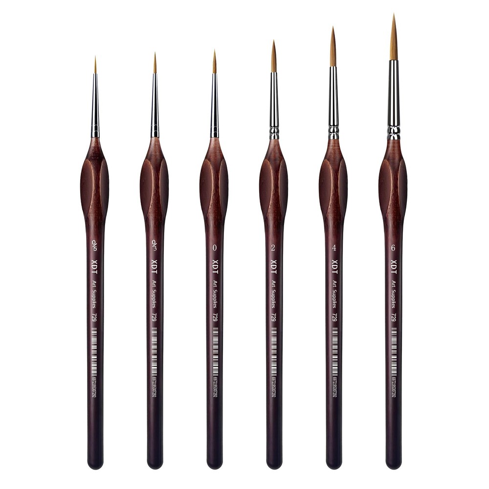 XDT#729 Micro Pin Point Artist Paint Brush Set Triangular Handle 6 PCS