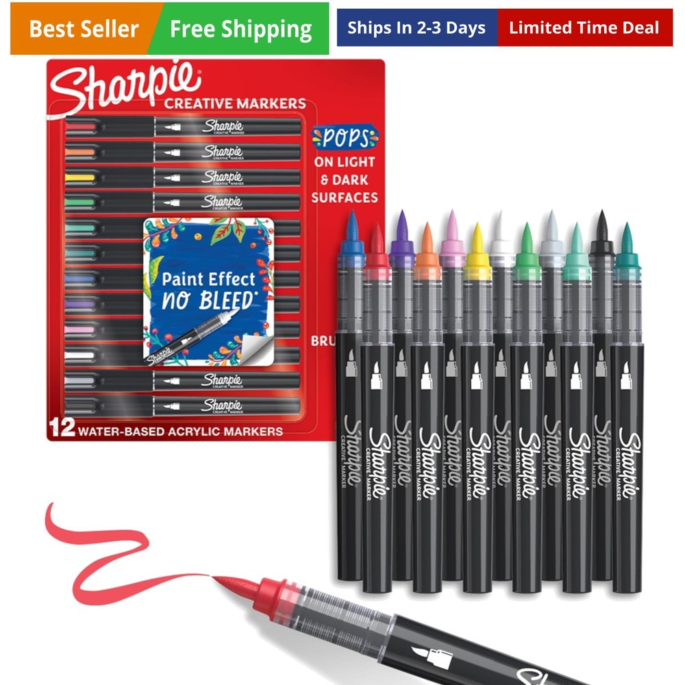 Creative Markers, Water-Based Acrylic, Brush Tip, Assorted Colors, 12 Count –…