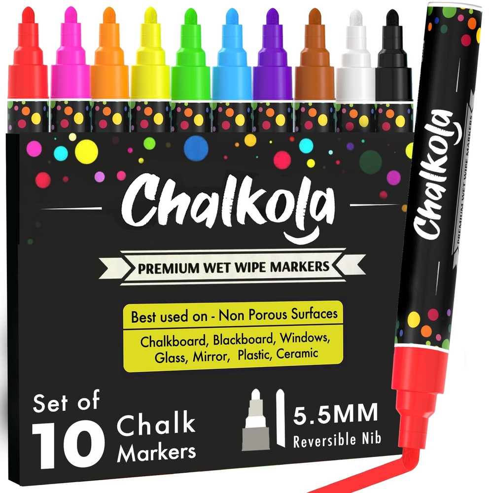 Chalkola Chalk Markers for Chalkboard, Blackboard, Window, Bistro, Car Glass, Bo