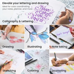24 PCS Seasonal Brush Tip Calligraphy Felt Tip Pens Dye Based Ink Set