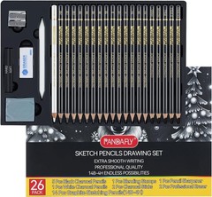 PANDAFLY 26-Piece Professional Sketch Pencil Set – Includes 4H to 14B Graphite P