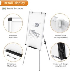Portable Whiteboard Easel, 36×24 Inches, Height Adjustable