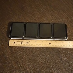 Vintage Water Color Watercolour Palette Black Metal Tin Box w/ Thumb Ring