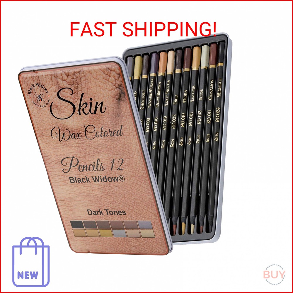 Black Widow Skin Tone Colored Pencils for Adult Coloring Books – 12 Soft Core Co