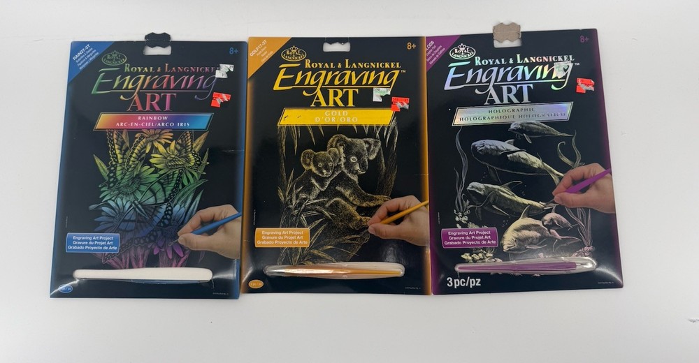 3 Royal & Langnickel Engraving Art Kits holographic gold rainbow koala dolphin