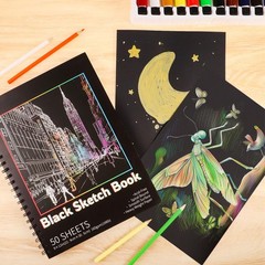 50 Sheets Black Paper Sketchbook, 108 lb/160gsm Heavyweight Black Sketch Pad …