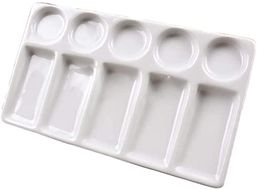 Watercolor Palette Tray 10 Wells White Rectangle Ceramic Artist Paint