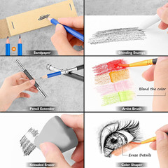 Caliart 176PCS Art Supplies Sketching Kit with 100 Sheets 3-Color Sketch Book, G