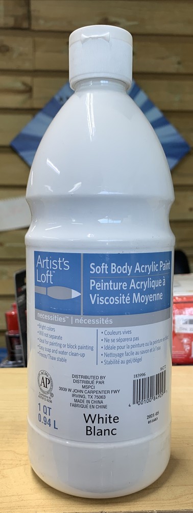 Artist’s Loft Soft Body Acrylic Paint, White 1QT/0.94L Bright Non Toxic