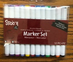 Studio 71 Alcohol Based Color Markers 12 Piece Set Dual Tip CHISEL / BRUSH TIPS