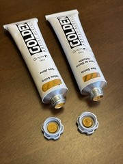 Pre-reformulation Yellow Ochre & Raw Sienna acrylic, 2oz, Golden Artist Colors