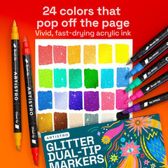 24 Sparkly Glitter Dual-Tip Paint Pens – Dazzling Markers with Acrylic Ink for R