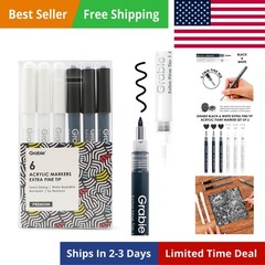 Black & White Extra Fine Tip Acrylic Paint Marker Set, 6 Pack, 0.7mm Acrylic …